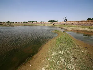 Bhodesar lake in Thar, filled by the monsoon rains