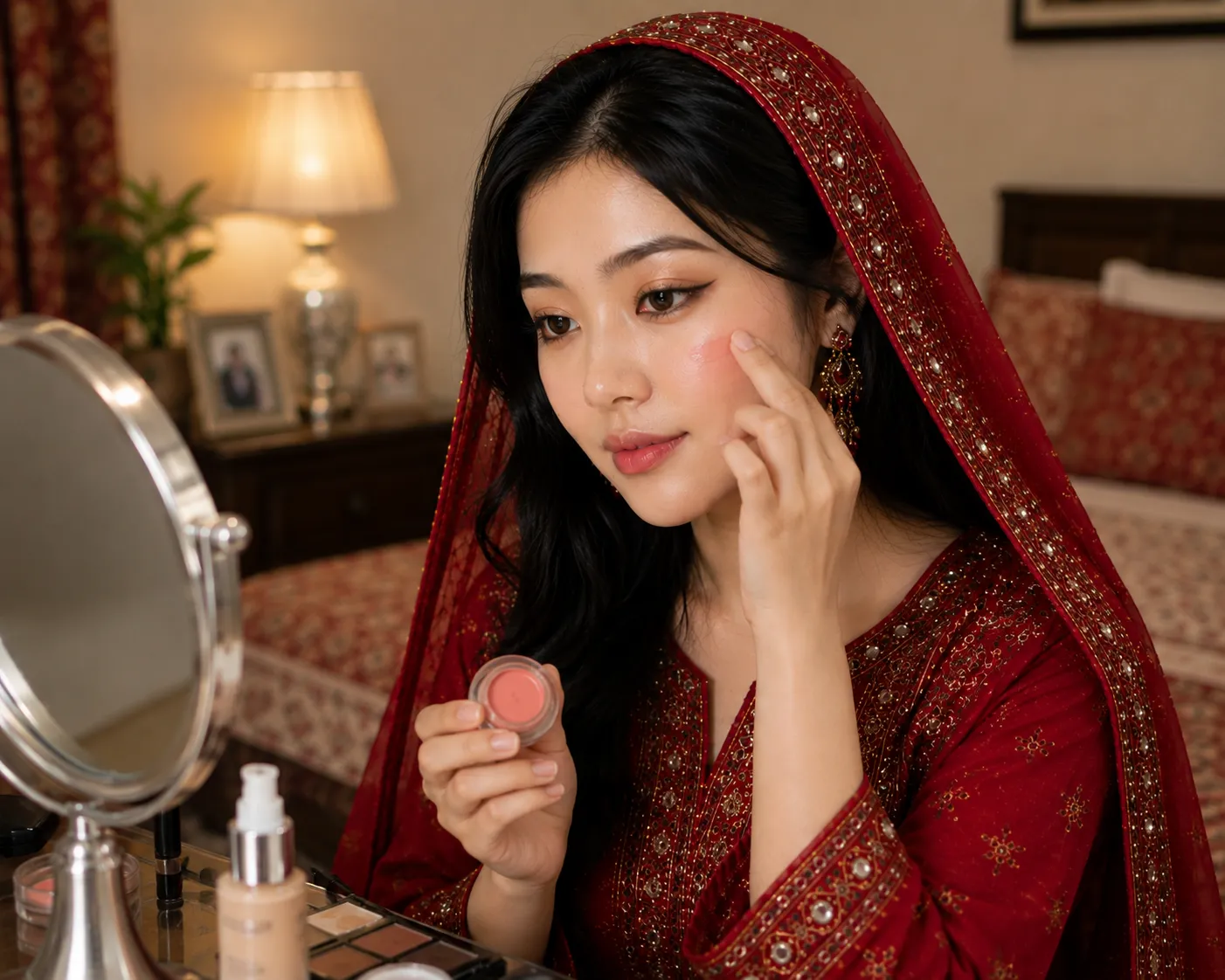 Cream Blush aur Draping Technique