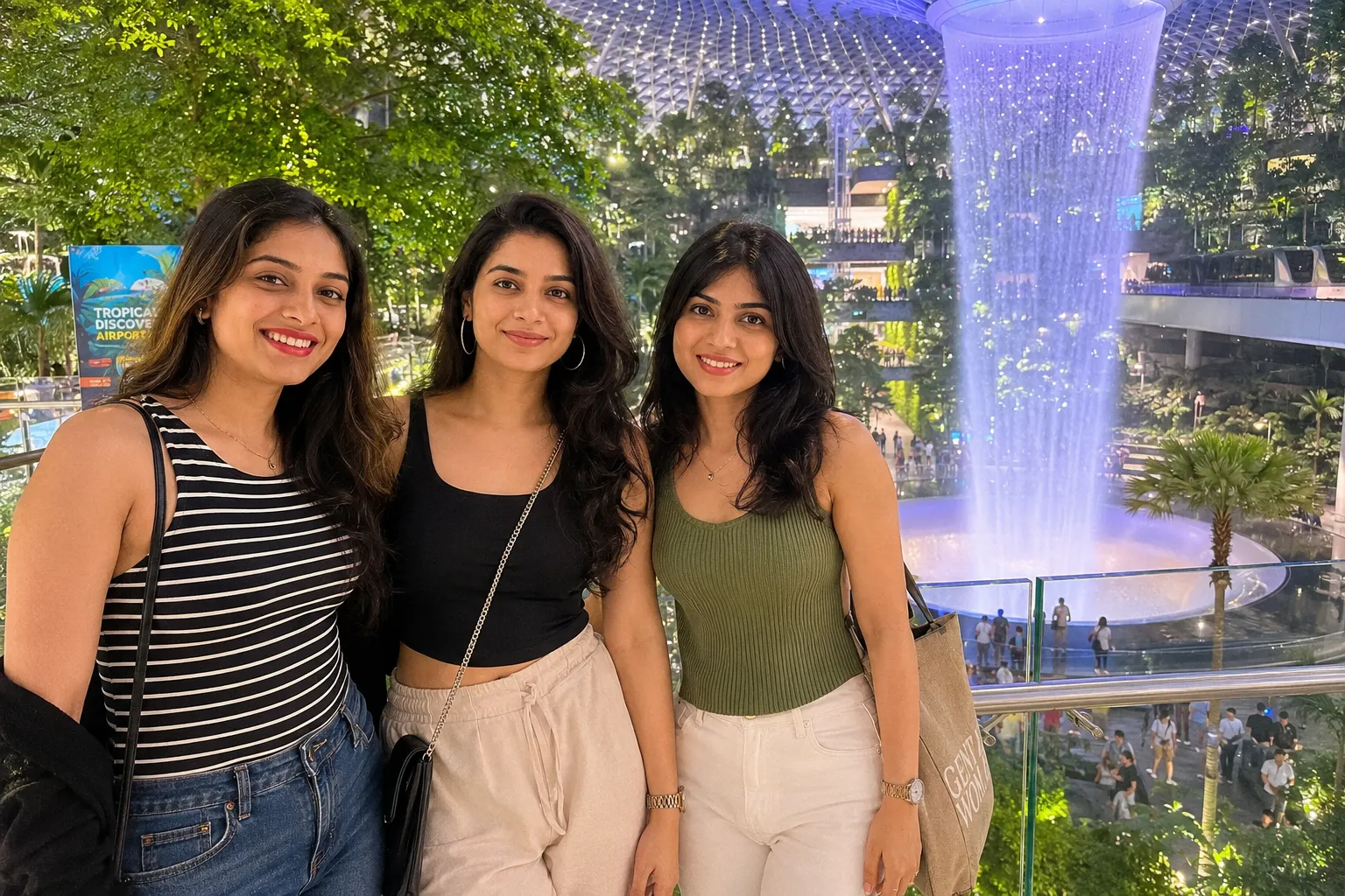 Friends Posing in Tropical Airport