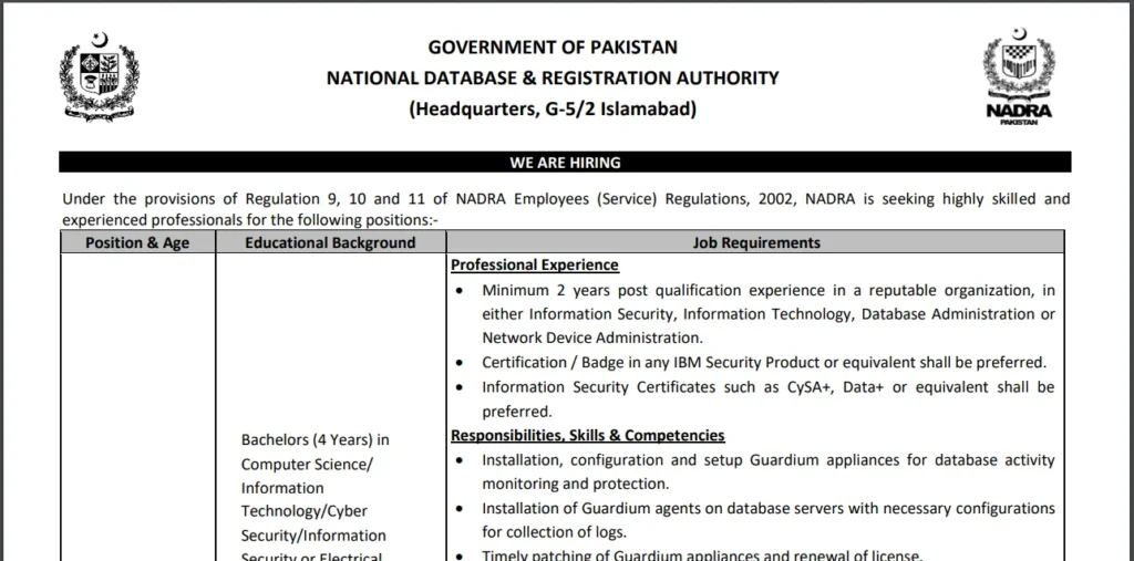 NADRA Assistant Director Database Security Jobs 2026