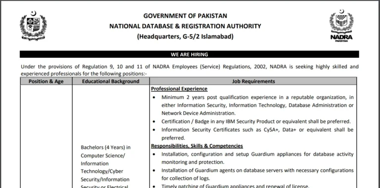 NADRA Assistant Director Database Security Jobs 2026