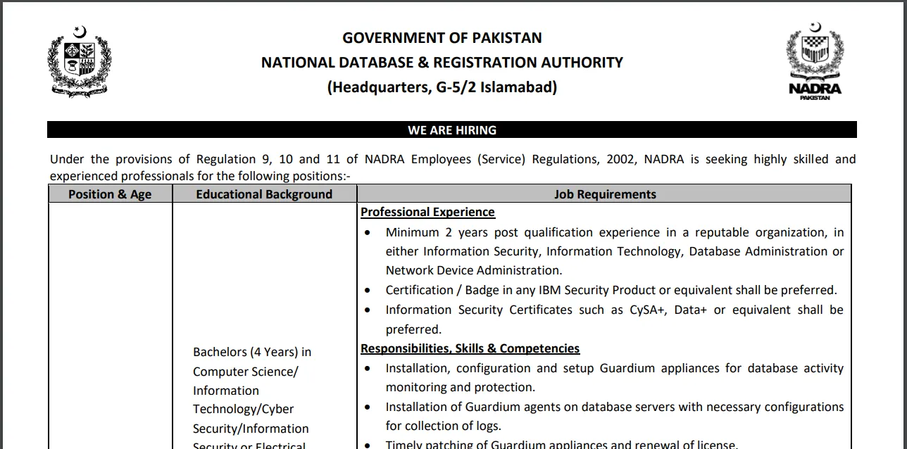 NADRA Assistant Director Database Security Jobs 2026 – Online Apply
