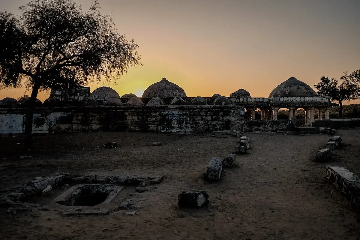 Domes and carved stone structure of Gori Mandir, a Jain temple in Nagarparkar