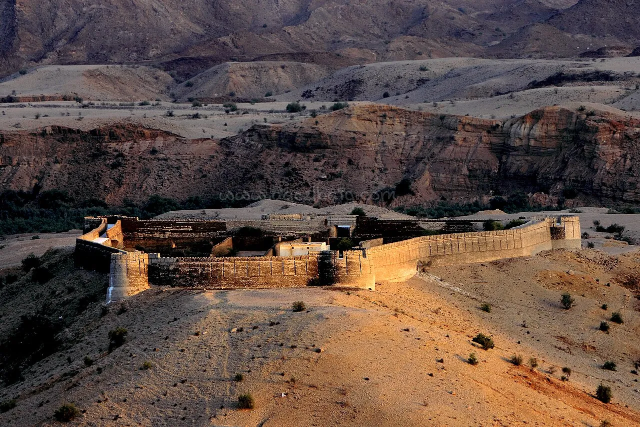 Stone fortification walls of Ranikot Fort near Sann, Jamshoro District