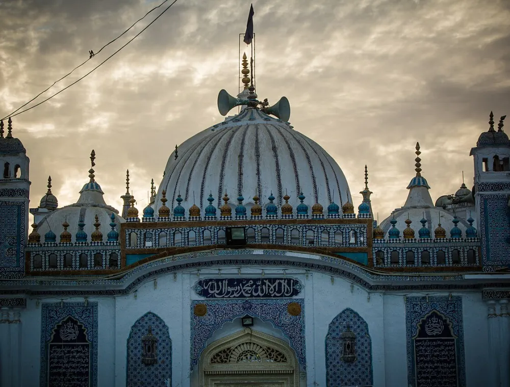 Shrine of Shah Abdul Latif Bhittai at Bhit Shah at sunset